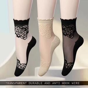 TEMU 여성용 얇은 투명 레이스 숏 삭스 3켤레, 편안하고 통기성이 좋으며 미끄럼 방지 보트 삭스