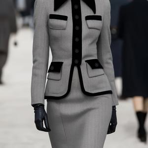 TEMU 가을/겨울 도시 엘레강스 헤링본 컬러 블로킹 스플라이스 라펠 긴팔 정장 재킷 & 스커트 세트, 출퇴근, 비즈니스 오피스, 연회, 파티, 축제 등 다양한 행사에 적합 [Nian Nian]