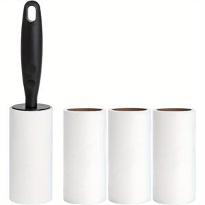 TEMU 재사용 가능한 롤이 포함된 의류용 슈퍼 먼지 제거기 - 반려동물 털 제거, 리필 가능 그립, 검은색 롤 4개, 원단 관리에 적합, 의류 관리 필수품 | 스타일리시한 끈끈이 롤러 | 오래 지속되는 리필 가능 롤