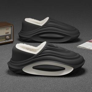 TEMU 남성용 겨울용 두꺼운 미끄럼 방지 안감 슬리퍼 - 가벼운 EVA 실내외 캐주얼 신발, 부드러운 패브릭 안감, 봄 및 가을용 따뜻한 플러시 슬리퍼, 습한 환경에 적합