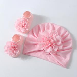 TEMU 어린이/유아용 공주 스타일 플로럴 보닛과 양말 2개 세트. 피부에 친화적인 소재와 꽃무늬 코어 액세서리. 다양한 색상 선택 가능. 아기를 위한 사랑스러운 모자와 양말, 일상 캐주얼웨어에 적합