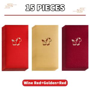 TEMU 6/15개 행운 테마 현금 및 선물 빨간 봉투, 고품질 사자성열 말 패턴 빨간 봉투 가방, 감사 선물 장식, 파티 빨간 봉투, 설날 선물로 완벽