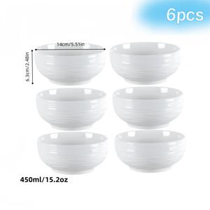 TEMU 6개 돌무늬 흰색 도자기 볼 1세트, 원형, 전자레인지 사용 가능, 밥, 샐러드 및 디저트에 적합한 작은 볼, 가정 주방 식기, 레스토랑 및 호텔 식기 추가