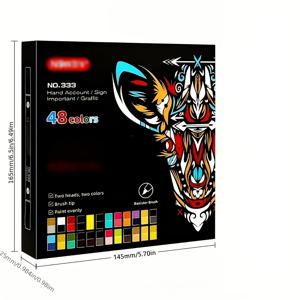 TEMU 48색 마커 펜 세트, 24개 사용하기 쉬운 펜, 양방향 2색, 속건성 및 번짐 방지, 방수 및 내마모성 (건조 후), 휴대용 및 보관 용이, 미끄럼 방지 디자인 펜, 변색 및 스크래치 방지