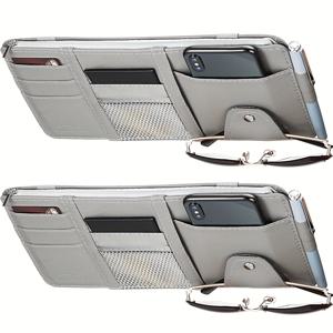 TEMU 스타일리시한 안경 홀더 및 휴대폰 포켓이 있는 자동차 선바이저 정리함 | 내구성 있는 PU 소재, 조절 가능한 스트랩, 다중 수납공간, 모든 유형의 세단, SUV 등에 적합, 단일 팩