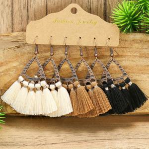 TEMU 빈티지 에스닉 브론즈 삼각형 아연 합금 멀티컬러 태슬 여성용 귀걸이 3쌍 세트