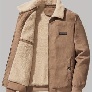 TEMU 남성용 고급 재킷, 가을/겨울 코듀로이 코트, 두꺼운 양털, 멀티 포켓 디자인, 중년 아버지용 라펠 재킷