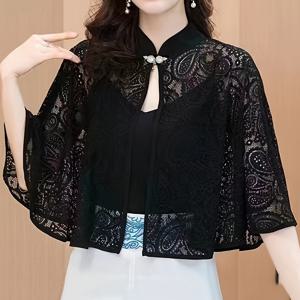 TEMU 여성용 숄더 망토, 여성용 스몰 숄, 봄/여름 레이스 망토, 빈티지 망토 재킷, 탑 온 탑