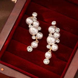 TEMU 세련된 쉬운 비치 디자인 귀걸이 한 쌍 | 14K 금도금 아연 합금, 라인스톤 장식, 및 바캉스 파티에 적합