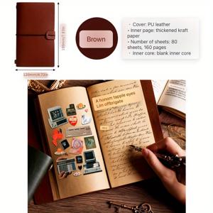 TEMU 1개 빈티지 클래식 저널 노트북, 다양한 색상 선택 가능, 휴대용 여행 저널 노트북, 80매 160페이지 내부 코어 빈 노트북, 사무실용 손글씨 노트북