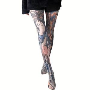 TEMU 패션 여성 팬티스타킹, 고탄력 슬림핏 프린트 스타킹, 프린트와 고양이 패턴, 일본 스타일 타이츠