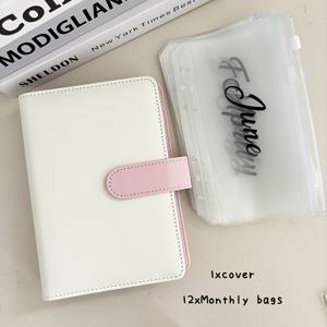 TEMU A6 PU 바인더 월간 지퍼 가방 현금 예산 봉투 바인더 티켓 영수증 보관 가방 부자 관리 선물 세트 1 커버 + 12 월간 가방