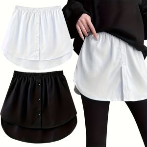 TEMU 플러스 사이즈 - 여성용 플러스 사이즈 단색 버튼 미디 스커트, 활용도 높은 레이어드 슬립 탑