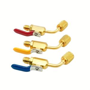 TEMU R410A 앵글 컴팩트 볼 밸브 1/4'' SAE 암에서 1/4'' SAE 수로, 3색 차단 볼 밸브 어댑터, HVAC 에어컨 냉매용 R134A R12 R22 R502