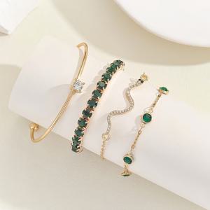TEMU 4개 세트 빈티지 스타일 그린 라인스톤 스네이크 체인 팔찌, 아연 합금 패션 동물 테마 주얼리, 여성용, 데일리 & 선물용, 데이 올 시즌 액세서리