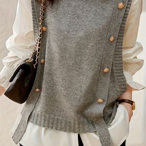 TEMU 우아한 여성 패션 풀오버 조끼 | 단색, 일반 칼라, 올 시즌