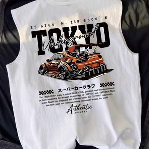 TEMU 남성용 스타일리시 기본 캐주얼 다용도 민소매 프린트 니트 탱크 탑, 야외 스포츠용