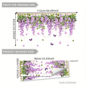 TEMU 전기 흡착식 보라색 덩굴 작은 꽃 나비 홈 모던 장식 세트 (30 * 90cm * 2개) - 양면 패턴 창문 스티커, 침실 거실 발코니 유리 스티커