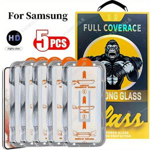 TEMU 5개 HD 강화 유리 액정 보호 필름, 삼성 갤럭시 S22 S22+ S23 S23+ S24 S24+ S24U S25 S25+ S25U 호환 - 방진, 파손 방지, 먼지 방지 케이스 | 자동 청소 | 원클릭 설치 | 부드러운 HD 감성 | 3단계 부착 디자인
