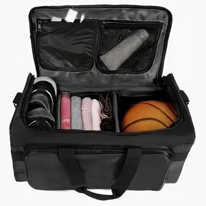 TEMU 주말 여행 더플 백, 대용량 스포츠 및 피트니스 백, 신발 컴파트먼트, 조절 가능한 어깨 끈, 다중 보관 컴파트먼트, 일상적인 농구 외출 및 여행에 완벽 - 블랙 옥스포드 원단, 손세탁 또는 전문 드라이클리닝, 인쇄 없음, 가장자리 페인트 없음