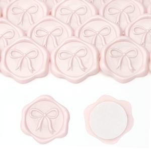 TEMU 30개 블러쉬 핑크 3D 리본 왁스 씰 스티커 - 3D 리본 & 리본 디자인의 우아한 자가 접착 왁스 씰, 무광 마감, 웨딩 초대장, 선물 포장용