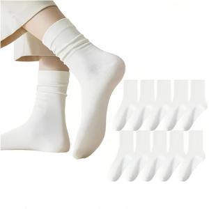 TEMU 여성용 양말 5켤레 세트 (봄/여름 디자인). 클래식한 블랙 앤 화이트 단색 컬러가 특징입니다. 부드럽고 통기성이 좋으며 편안한 착용감으로 야외 레저, 피트니스 등에 적합합니다.