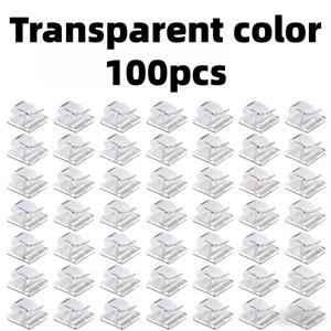 TEMU 100개 접착 케이블 클램프 | 전원 라인 관리를 위한 투명 와이어 브래킷, 벽 및 테이블 밑 플라스틱 케이블 티슈 클램프