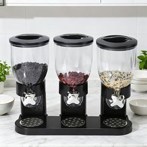 TEMU 블랙 카운터탑 곡물 디스펜서, 2L 주방 보관 용기 - 시리얼, 스낵 등에 이상적, 팬트리 및 주방 정리에 완벽, 오트밀, 견과류, 그라놀라, 사탕, 쌀, 강아지 사료, 새 사료 등에 적합