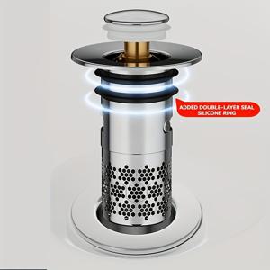 TEMU 1개 스테인리스 스틸 싱크 플러그 스토퍼, 향상된 스테인리스 스틸 메시 바스켓 특징, 싱크대 배수 스트레이너로 디자인됨, 팝업형 세면대 악취 방지 탄성 코어 필터 포함, 가정 욕실 추가 필수품