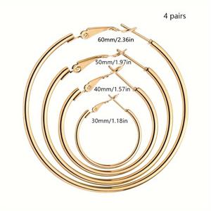 TEMU 이지 후프 귀걸이 4쌍 세트, 스타일리시하고 클래식한 디자인으로, 일상적인 캐주얼룩, 휴가, 파티에 적합