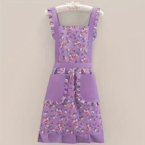 TEMU 여성을 위한 꽃무늬 앞치마 - 빈티지 스타일 주머니 달린 주방용 앞치마, 요리, 정원 가꾸기, 그림 그리기용, 축제 행사에 완벽하고 아름답고 축하의 의미가 있는