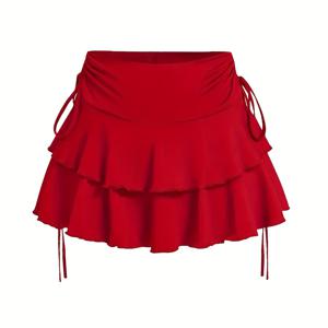 TEMU 여성용 패션 레드 섹시 스트레치 민소매 스커트 (러플 밑단)