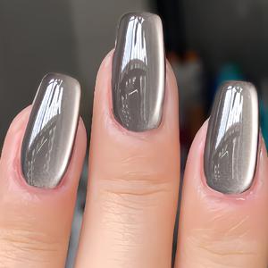 TEMU 뷰티 향상 24개입 사각형 우아하고 시원한 블랙-그레이 캣아이 유광 누드 프레스온 네일, 여성을 위한 패셔너블하고 활용도 높은 인조 손톱, 데일리용으로 적합, 젤리 접착제와 네일 파일이 포함된 탈착식 매니큐어 세트