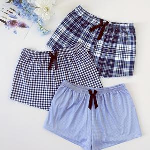 TEMU 3피스 격자 무늬 보우 타이 편안한 루즈핏 잠옷 반바지 세트 | 성인용 우아한 여름 홈웨어