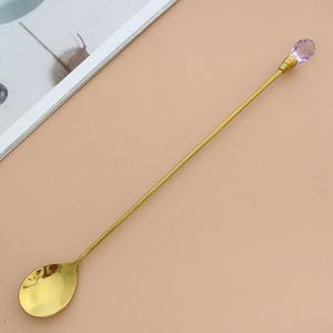 TEMU 1개 우아한 스테인리스 스틸 스푼: 장식적인 인조 및 지르코니아 장식의 긴 손잡이 스푼, 다양한 음료에 적합