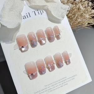 TEMU Pure Desire 인스타 스타일 드림위버 나비 프렌치 글리터 블러쉬 숏 그라데이션 핸드메이드 네일 10개입, 우아하고 깨끗한, 고급스럽고 다재다능한, 순수하고 매력적인, 옆집 인조 손톱, 축제 선물