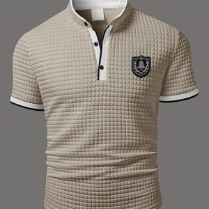 TEMU 남성용 경량 수분 흡수 반팔 셔츠 - 통기성 스트레치 원단, 헨리넥 캐주얼 버튼업 체육관 및 여름 외출 & 파티용 (화이트)