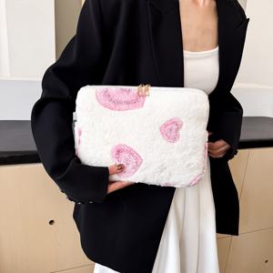 TEMU 1개 복숭아 하트 스타일 플러시 노트북 슬리브, 10/11인치 아이패드, 13/14인치 맥북 & .6인치 노트북용, 랜덤 패턴 위치