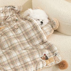 TEMU 레트로 체크 무늬 애완 동물 담요 및 U자형 곰돌이 귀 베개 세트 | 부드럽고 편안함, 양면 사용 가능, 초소형견부터 소형견에 적합
