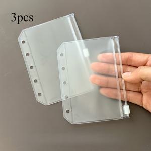 TEMU 3개 M5 노트북 지퍼 파우치, 루즈리프 연습장, 글리터 투명 핑크 소형 카드, 사진 및 동전 보관 파우치, 다이어리 액세서리