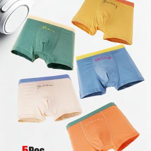 TEMU 남아용 편안한 드로즈 5매 세트. 탄성 있는 허리 밴드와 통기성 좋은 부드러운 원단으로 제작되어 사계절 내내 착용하기에 적합합니다. 생생한 스포츠 테마로 디자인되었으며, 모든 계절에 적합하며 편안한 착용감을 제공합니다.