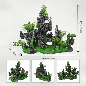TEMU 더블사이드 리얼리스틱 레진 산악 수조 장식품 - 인공 식물과 물고기 포함, 생생한 수중 풍경으로 민물 탱크 환경 개선 및 어류 서식지 강화, 생동감 넘치는 아쿠아리움 디자인 | 텍스처 마감 대형 수조 장식