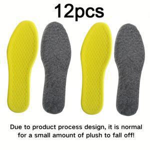 TEMU 12개입 따뜻한 깔창, 부드럽고 푹신한 쿠션 및 충격 흡수, 미끄럼 방지 디자인, 통기성 및 땀 흡수, 아치 지지, 남녀공용, 따뜻함 유지, 가을 및 겨울 신발, 스니커즈, 스노우 부츠 등에 적합