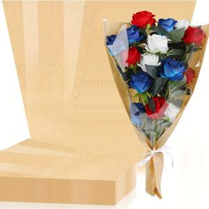 TEMU 50개 투명 크래프트 꽃 포장백 - 앞뒤 투명 패널, 우아한 부케용, 결혼식 생일 졸업 기념일 선물, 플로리스트용