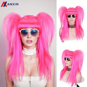 TEMU 안신 애니메이션 고딕 가발 - 핑크 & 그린 트윈테일 코스프레 헤어 with 앞머리, 한국 드라마 스타일, 헤어, 코스튬 파티, 컨벤션 의상, 할로윈 브레이드, 곱슬 머리 땋기, 곱슬 앞머리, 수염 코스프레, 코스프레 헤드피스, 마법사 수염, 헤드드레스, 코스프레 꼬리, 땋은 머리띠, 코스프레 헤어밴드, 콧수염