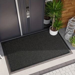 TEMU 두꺼운 출입문 매트 - 미끄럼 방지, 가정 및 상업용 탄성 메쉬 고무 매트, 내구성 있는 실내외 입구 매트, 손세탁 전용, 직사각형 모양, 엘리베이터와 계단에 적합한 폴리에스터 소재, 그리드 패턴 매트 | 미끄럼 방지 매트