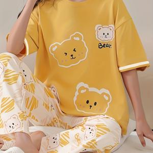 TEMU 여성 캐주얼 홈웨어 파자마 여름 반팔 긴바지 세트