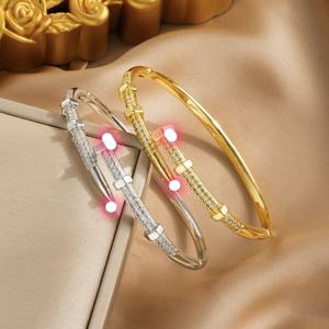 TEMU 패션 구리 3A 지르코니아 네일 팔찌 1/2개 세트, 일상 주얼리 클래식 여성용 뱅글, 친구를 위한 휴일 선물