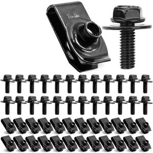 TEMU 50개 1/4 U-넛 클립 & 육각 헤드 자동차 펜더 볼트 키트, 대부분의 차량용 펜더, 엔진 언더 트레이 커버 및 범퍼 펜더 라이너