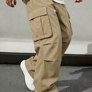 TEMU 가벼운 디자인 | 남성용 블랙 & 카키 캐주얼 작업 바지 - 가볍고 표준 핏의 기계 세탁 가능한 긴 바지로 제작되었으며 봄, 가을에 적합하며 도시 산책 및 야외 활동에 적합합니다.